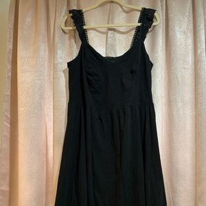Black skater dress with eyelet flutter sleeves